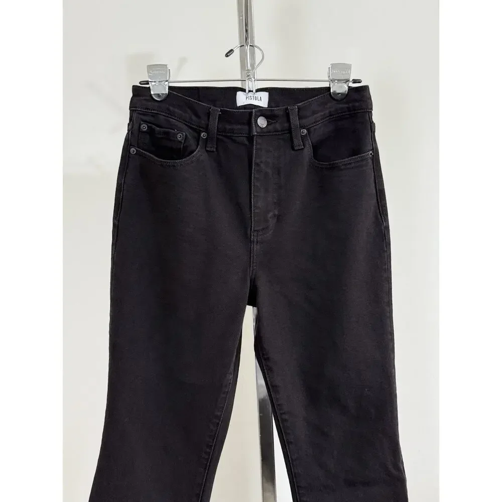 Pistola Black Raw Fringe Hem Crop Bootcut Jeans Womens Size 28 Stretch Denim